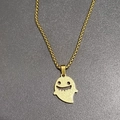 Golden stainless steel necklace with cute ghost pendant and braided chain for Halloween - Necklace Set (With Pearl Chain) / Gold Sandblasted