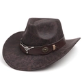 Cappello da cowboy in pelle scamosciata marrone scuro con testa di toro e stemmi vintage - M (56-58cm) / caffè
