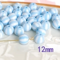 Blue and white striped 12mm macaron acrylic beads for DIY jewelry making - 12mm / Light Blue