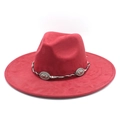 Chapeau de cowboy en daim rouge foncé avec ruban tressé et ornements en métal argenté - M (56-59cm) / Daim Rouge Vin