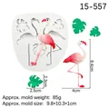 Silicone flamingo and monstera leaf fondant mold for cake decorating and DIY clay - 1# Flamingo & Leaves / Gray