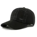 Winter baseball cap in deep black wool blend with grey plaid pattern and metal plaque - Adjustable / Black