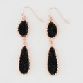 Elegant rose gold drop earrings with black crystal inlay in a double teardrop shape - Rose Gold Frame Black (EA088-2玫瑰金)