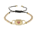 Adjustable woven cord bracelet with pink zircon heart charm and metallic beads - Adjustable Black Rope