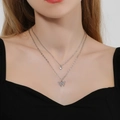 Double-layered silver butterfly necklace with sparkling rhinestones worn on a model - Double Layer Butterfly Silver Necklace (白KX195)