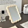 Creamy beige wavy frame desktop makeup mirror with foldable stand for vanity decor - Wavy Cream White