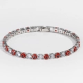 Detail of silver tennis chain with red evil eye charms and 4mm cubic zirconia stones - Red White Gold