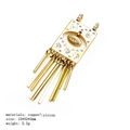 Detailed view of gold evil eye pendant with tassels, micro-paved zircon and dimensions - Rectangle Eye Tassel Pendant