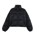 Women's black water-resistant puffer jacket with high collar and padded texture - XS / Black
