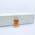 Cute crystal bear pendant necklace in red and yellow gradient with gold chain - Necklace / Red and Yellow