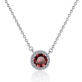 Elegante Halskette aus S925 Sterlingsilber mit rundem rotem Edelstein-Anhänger - Moissanit / 1 ct / Granatrot