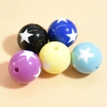 Mixed sports theme acrylic beads with white star patterns for DIY bracelet making - 20mm Five-Pointed Star Pattern Beads Mixed Colors