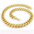 Classic 18K gold plated Cuban link chain necklace with lobster clasp in spiral layout - 13mm