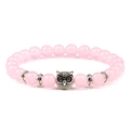 Pink rose quartz beaded bracelet with a silver owl charm and floral spacer beads - Rose Quartz-Owl