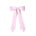 Elegant pink satin hair bow clip with long ribbons on a clean white background - 4.0cm Spring Clip-24-006 / Light Pink