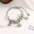 Christmas themed silver snake chain bracelet with colorful enamel charms and heart pendant - Christmas Snowman Silver Multi (Style 13) / 20cm