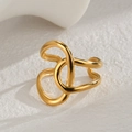 Detail of a high-quality gold stainless steel interlocking hollow geometric wide band ring - Gold Interlocking Circles (R733-E)