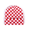 Red and white checkerboard knit beanie with rolled edge in a trendy streetwear design - One Size / Red