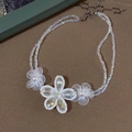 Double-layer crystal chiffon flower necklace with iridescent beads and pearls - White