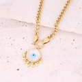 Golden stainless steel evil eye pendant necklace with dangling charms on stone surface - Round Evil Eye With Multi-Disc Pendant (4#)