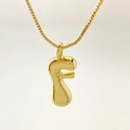 Polished golden balloon bubble letter F pendant necklace with slim box chain - Letter F / Gold