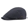 Waterproof breathable seersucker flat cap in dark blue with metal logo and adjustable cord - Adjustable / Navy Blue