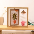 6-inch wooden rotating photo frame with mini mushroom lamp and cute pig figurine - Double Sided Vertical - Little Pig
