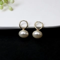 Elegant gold hoop earrings featuring large oval cream pearls for a sophisticated look - E2878-12-Gold Huggie Oval Large Pearl