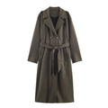 Donker olijfgroene faux suède trenchcoat met dubbele rij knopen en bijpassende riem - XS / Legergroen