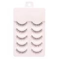 Five pairs of natural black false eyelashes in a pink plastic retail display box - A06 Model - 5 Pairs
