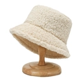 Minimalist beige sherpa fleece bucket hat for winter warmth with thick textured fabric - One Size / Off White