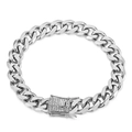 Bracciale cubano argento da uomo con chiusura scintillante decorata con strass fini - Color Acciaio