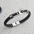 Pulsera trenzada de cuero marrón oscuro para hombre con dije Zen de acero inoxidable - Marrón Negro (Iluminación)