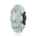 925 silver butterfly charm with mint green enamel and sparkle for charm bracelets - Green Enamel Butterfly (BSC653)