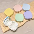 Set porta lenti a contatto portatile color macaron con specchio, pinzette e flacone - Multicolore