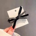 Elegant black velvet bow hair clip with sparkling rhinestones on a white display card - 2# Black Criss-cross Bow (1pc)