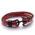 Men's multilayer red leather braided bracelet with black stainless steel anchor clasp - Black Red Braided Rope (KB86975-SJ)