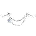 Silver stainless steel double chain helix piercing with sparkling star zircon pendant - Zircon Star Style