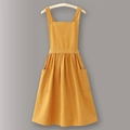 Ginger yellow cotton apron dress with square neck and large side pockets for women - Earth Yellow (Solid Cotton)