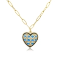 Detail of 18K gold plated heart necklace with blue enamel and sparkling zircon inlay - Blue Fish Scale Zircon Heart