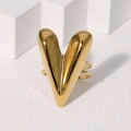 Anello aperto minimalista in acciaio inossidabile dorato a forma di cuore doppio - Oro