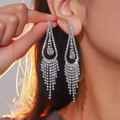 Luxurious silver drop earrings with shimmering crystals and long tassel pendant fringe - Silver Teardrop Pendant (DTE1616963S)
