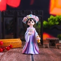 Traditional Tang lady figurine in purple hanfu holding a flower basket on a desk - Medium Zhiyun Flower Basket