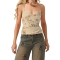 Beige sequin embroidered camisole top with floral beadwork and V-neckline - S / Apricot