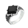 Anillo vintage de acero inoxidable plateado para hombre con piedra negra cuadrada - US 7 / Plata Ónice Negro