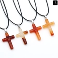 Colgante de cruz de cristal natural con texturas de ágata y cordón negro - Ágata roja