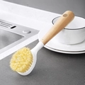 Long-handle wooden pot brush with yellow bristles for kitchen dish and pan cleaning - Wooden Handle Style / Large / Natural Wood Color