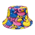 Reversible bucket hat with vibrant colorful rubber duck prints and premium stitching - M (56-58cm) / Blue and Yellow Multi-colored Duck