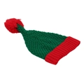 Knitted green Christmas elf hat with a large red pompom and fold-over ribbed cuff - Green Body With Red Pom-pom Patchwork Style (K)