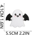 Detail of white ghost embroidery patch with black wings and specific size dimensions - No.43 (Large)